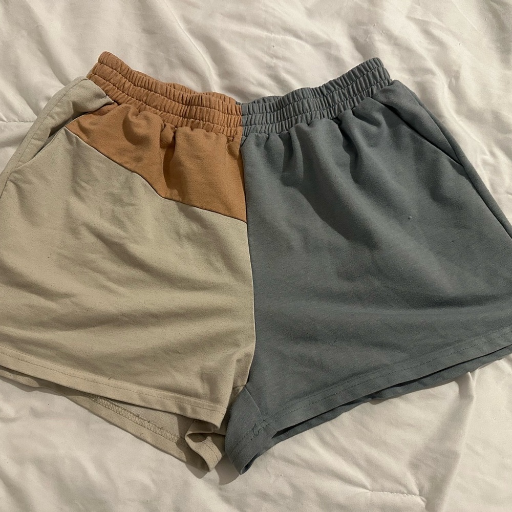 Colorblock Elastic-Waist Women’s Shorts — Beige, Tan & Slate